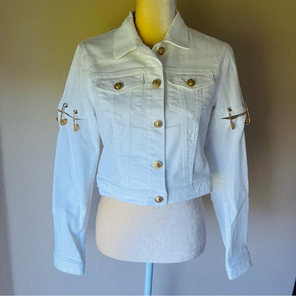 Rare! Versus Versace White Denim Jacket with Gold Lion Buttons, Sz 44 NWOT - Picture 3 of 16